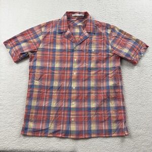 Criquet Shirt Men's Medium Pink Plaid Camp Collar Lightweight Pocket Casual